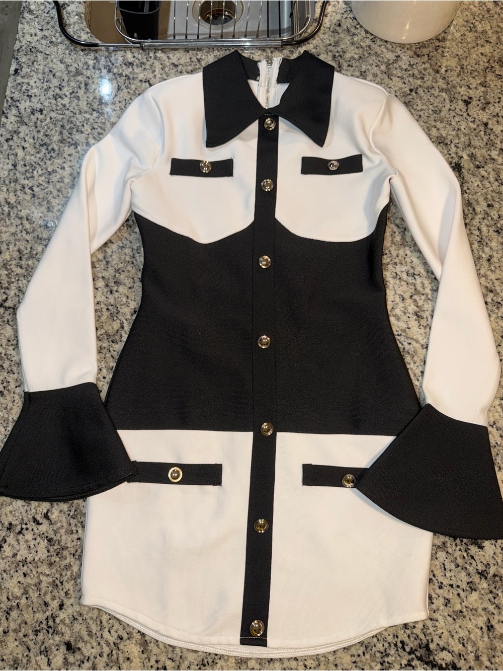 Fashion Nova Black and White Long Sleeve Midi Dress